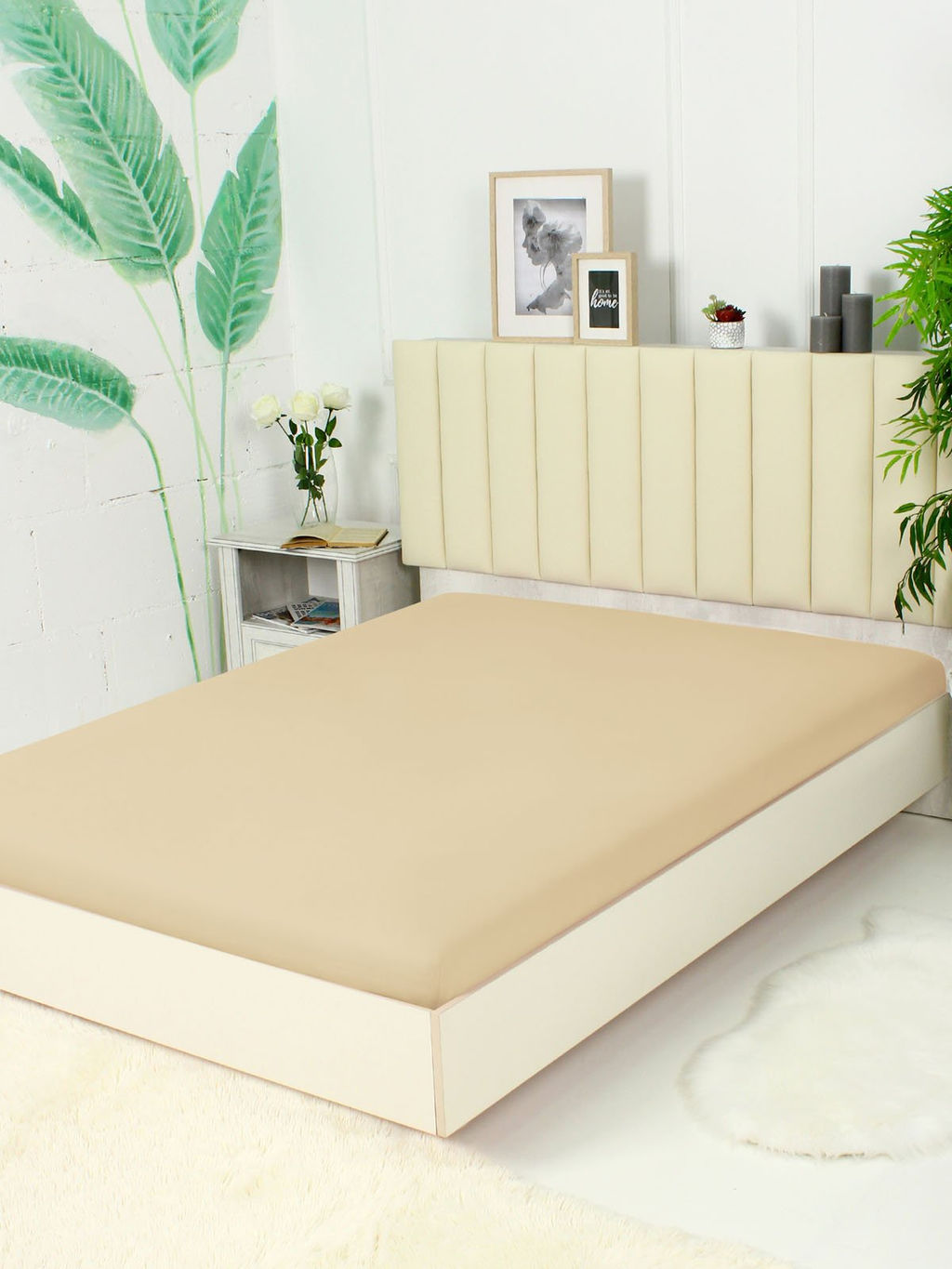 Простыня трикотажная на резинке - Беж 90х200х20