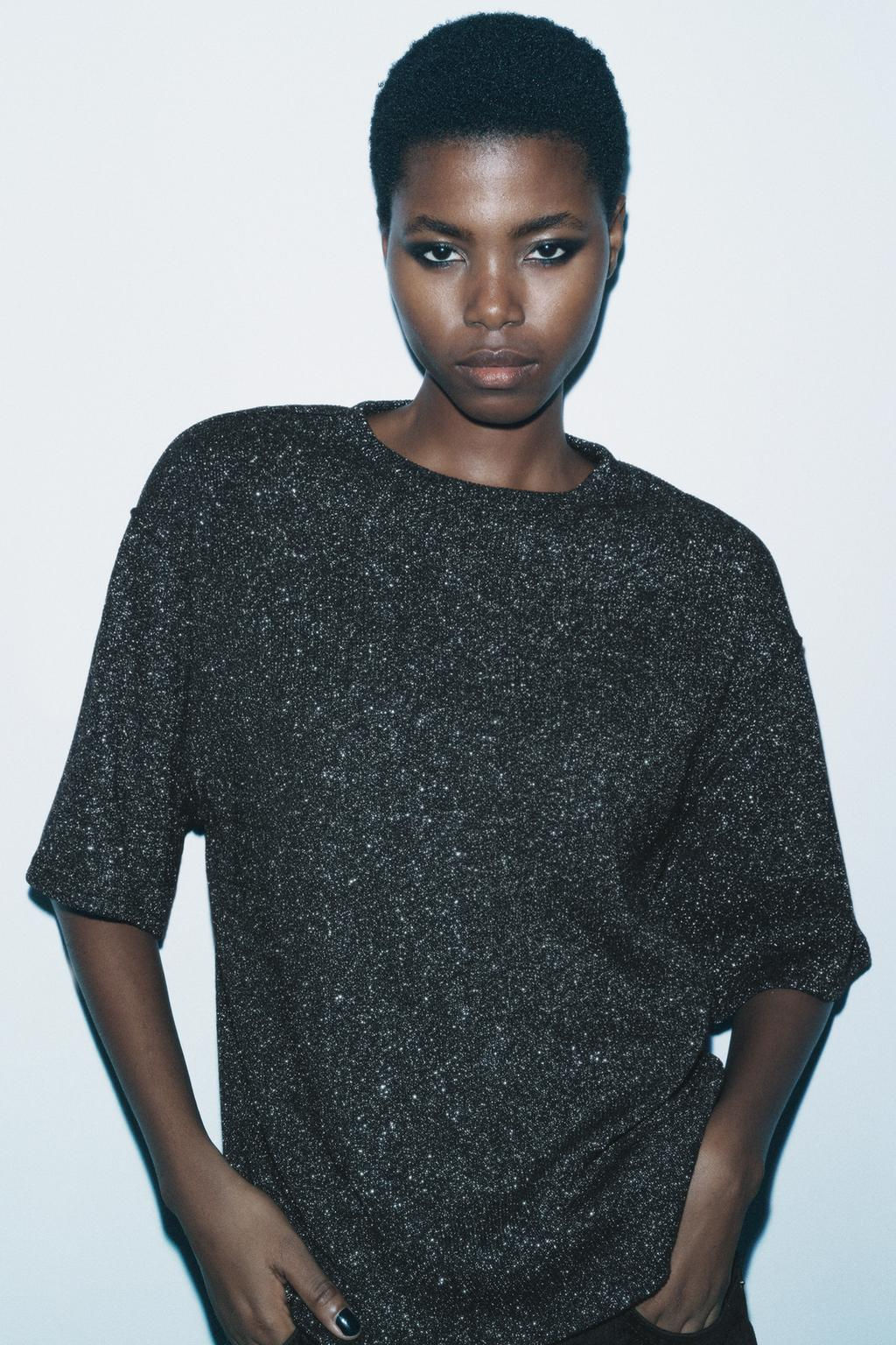 METALLIC THREAD SHORT SLEEVE TOP - Zara фото 4
