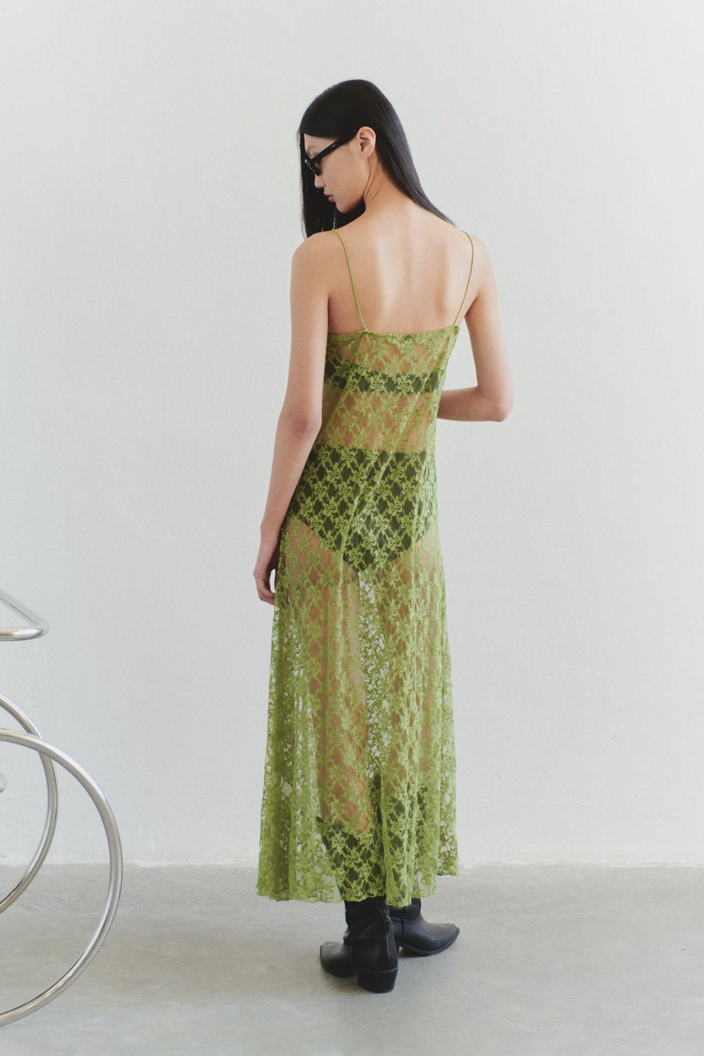 TRENDYOLMILLA Limited Edition Yag Yesili Dantel Ask?l? A-Line Maxi Esnek Orme Elbise TWOSS25EL00486