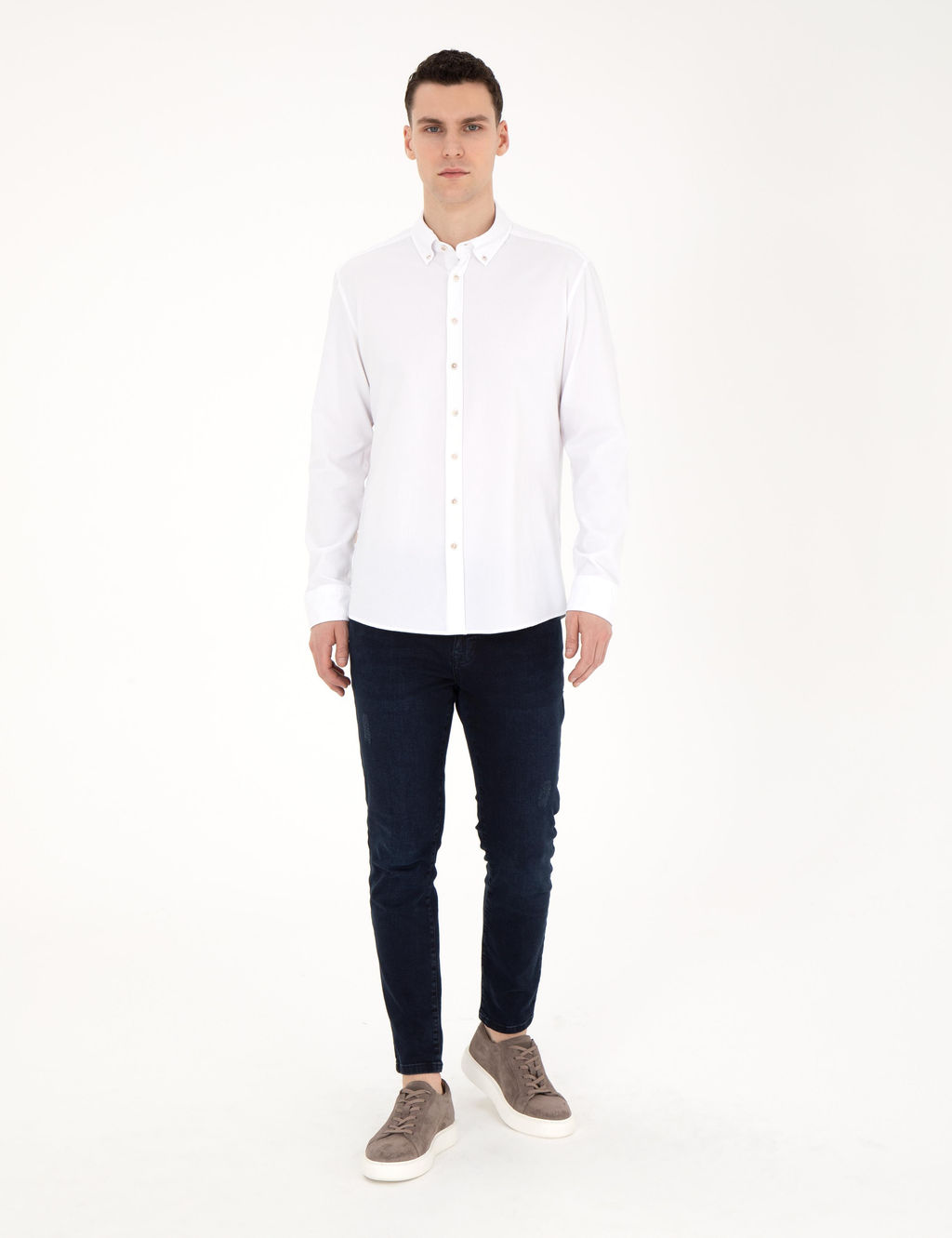 Рубашка Pierre Cardin Slim Fit белая с длинным рукавом