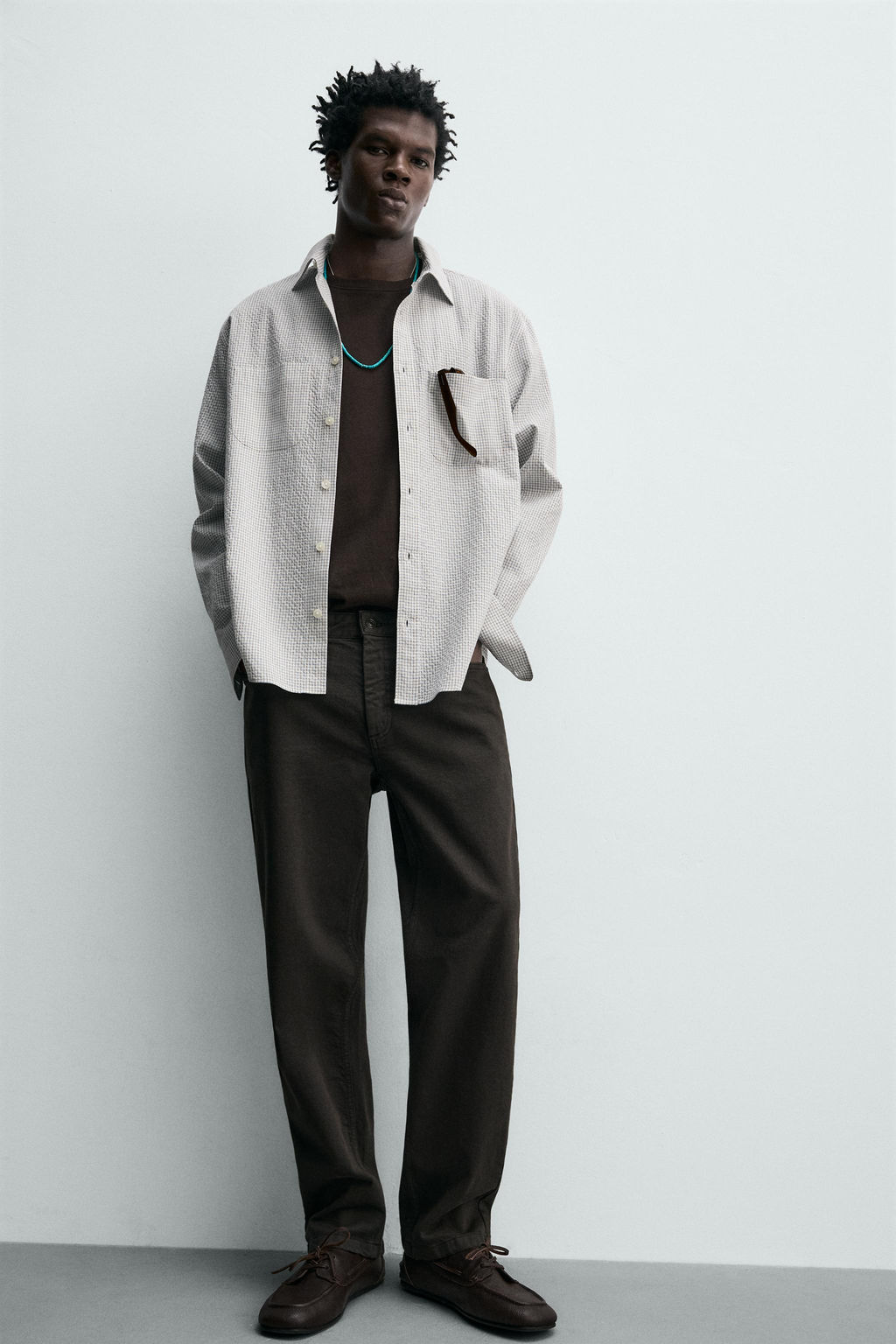 CAMISA CUADROS TEXTURA / Arena / Azul - Zara фото 7