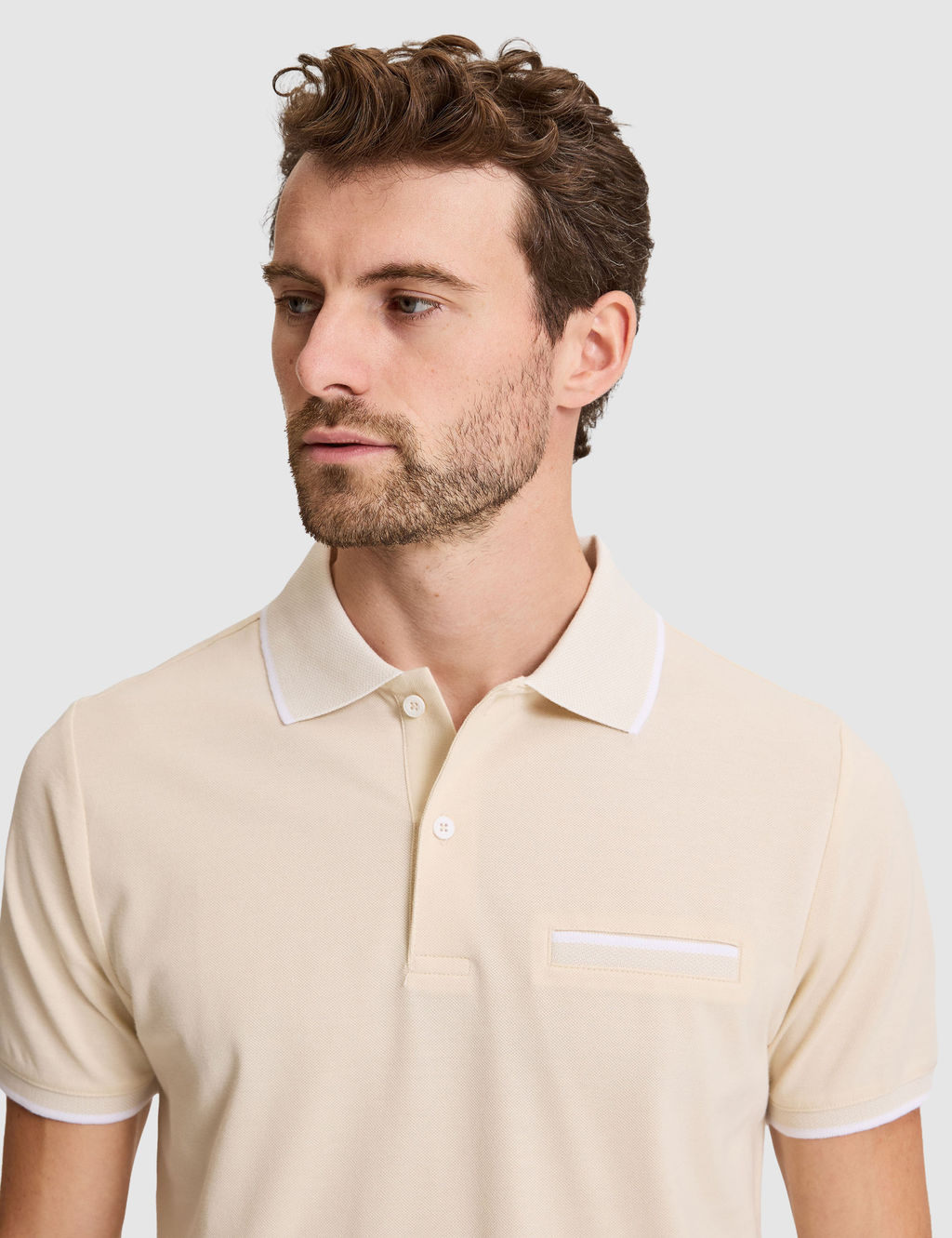 Bej Slim Fit %100 Pamuk D__meli Polo Yaka Ti__rt