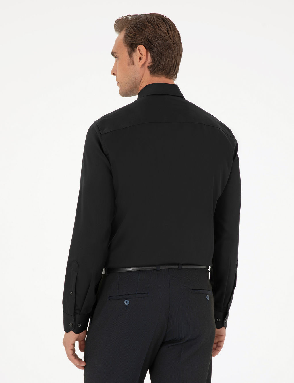 Siyah Non _ron Kolay _t_lenebilir Slim Fit Uzun Kollu Basic G_mlek