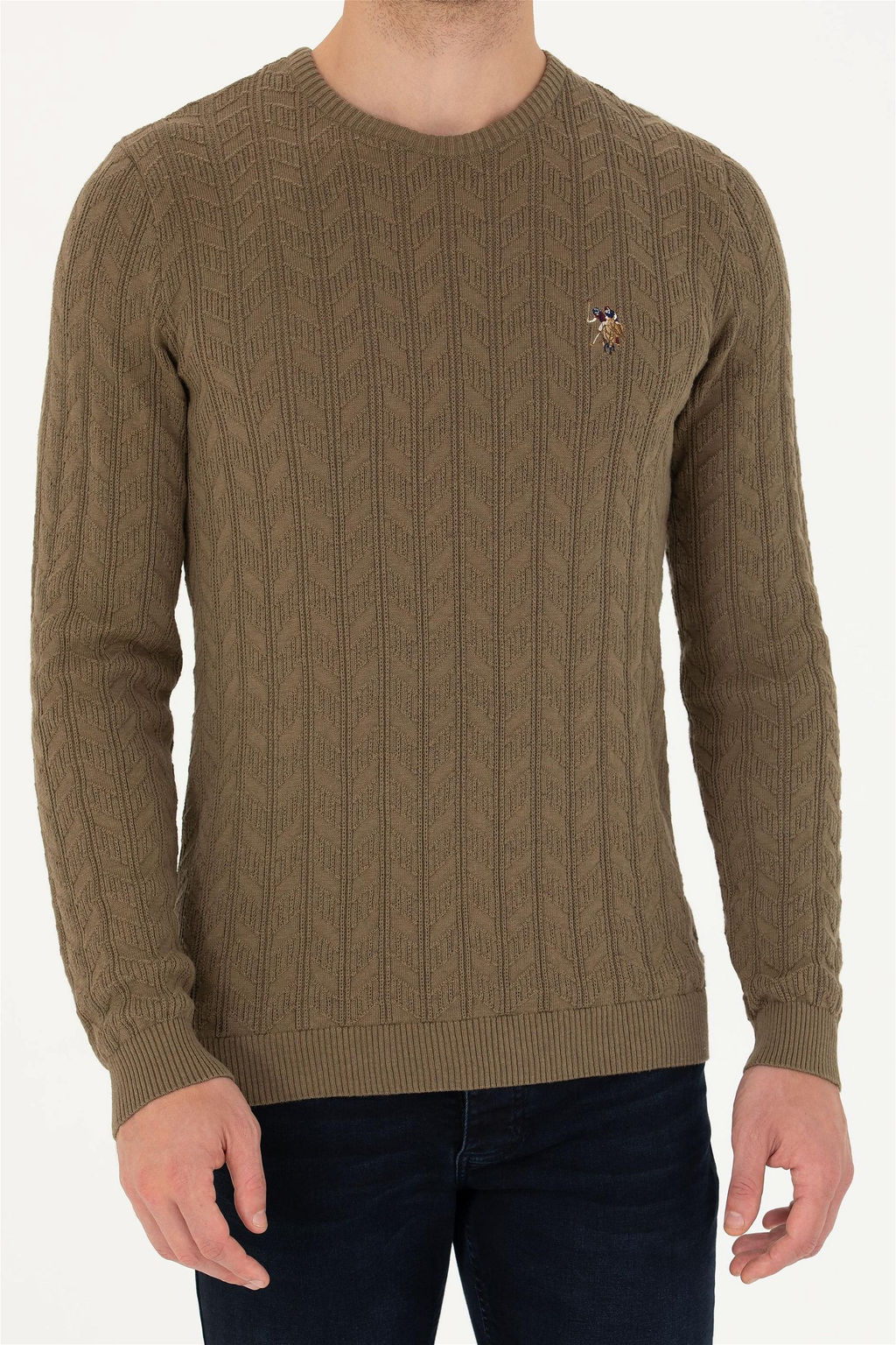 Мужской базовый свитер хаки меланжевого цвета Неожиданная скидка в корзине - U.s. polo assn фото 6