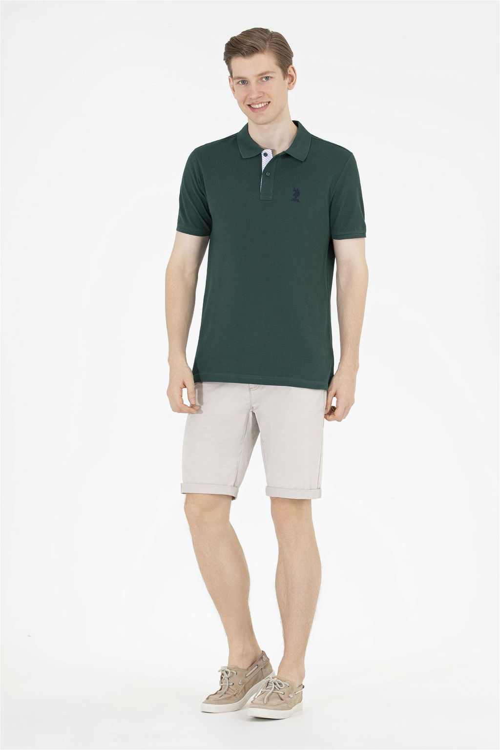 Мужская темно-зеленая футболка с воротником поло Basic - U.s. polo assn фото 11