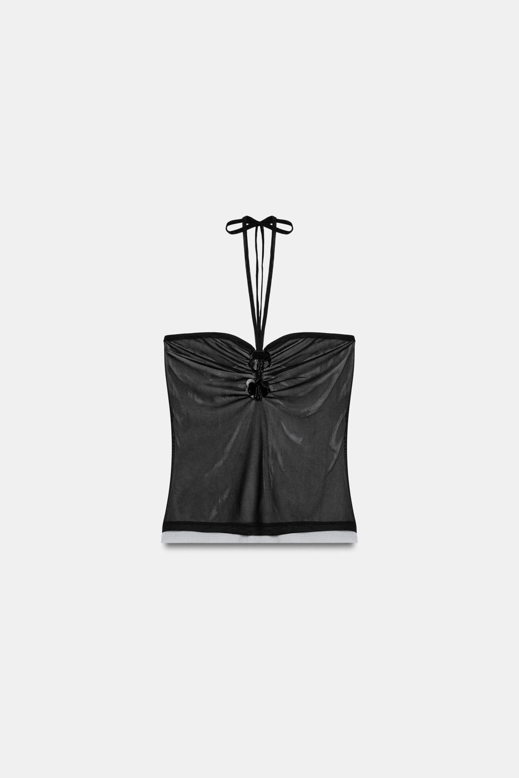 TOP HALTER TUL FLOR / Negro