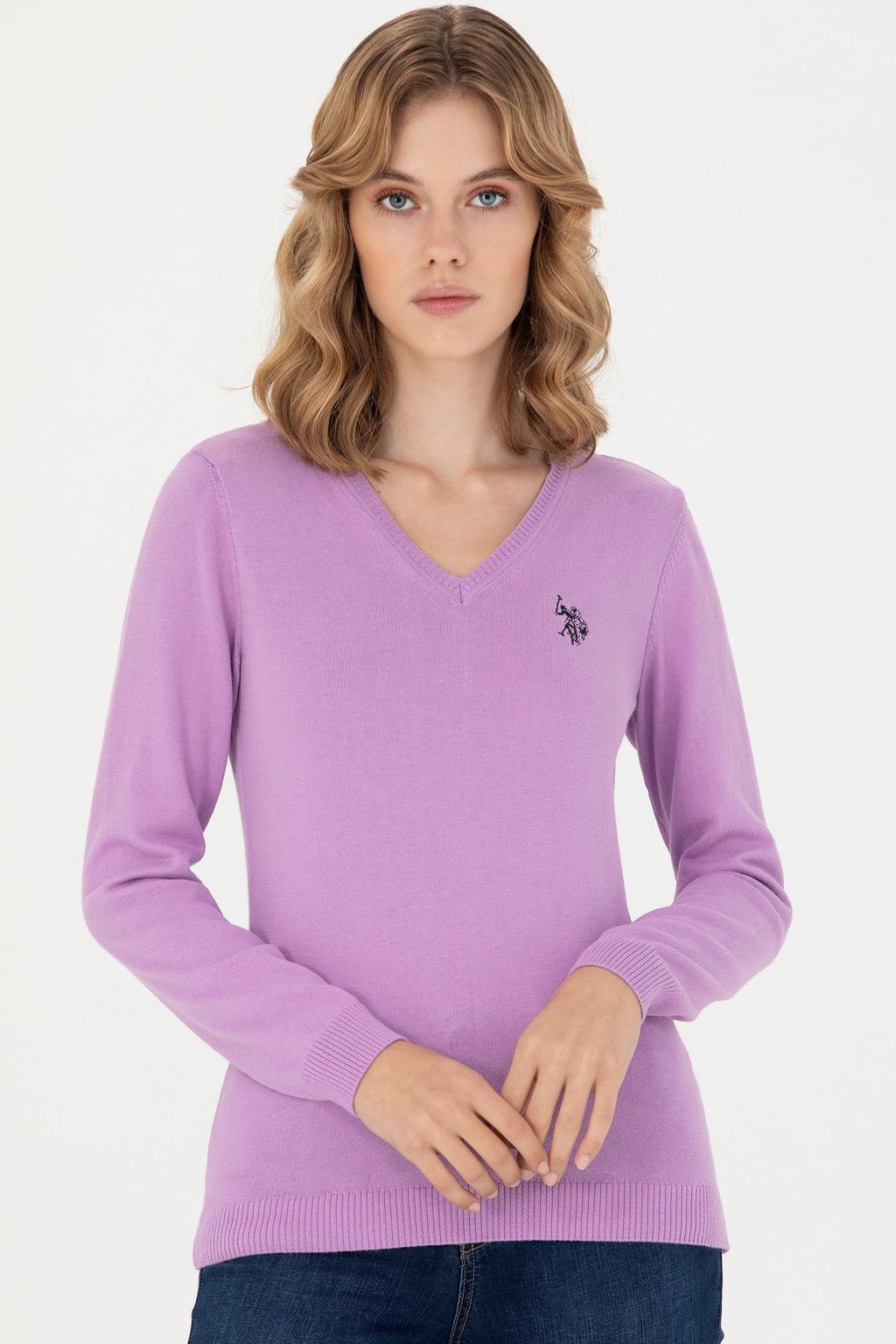 Свитер женский U.S. Polo Assn с v-образным вырезом Магнолия хлопок  фото 15