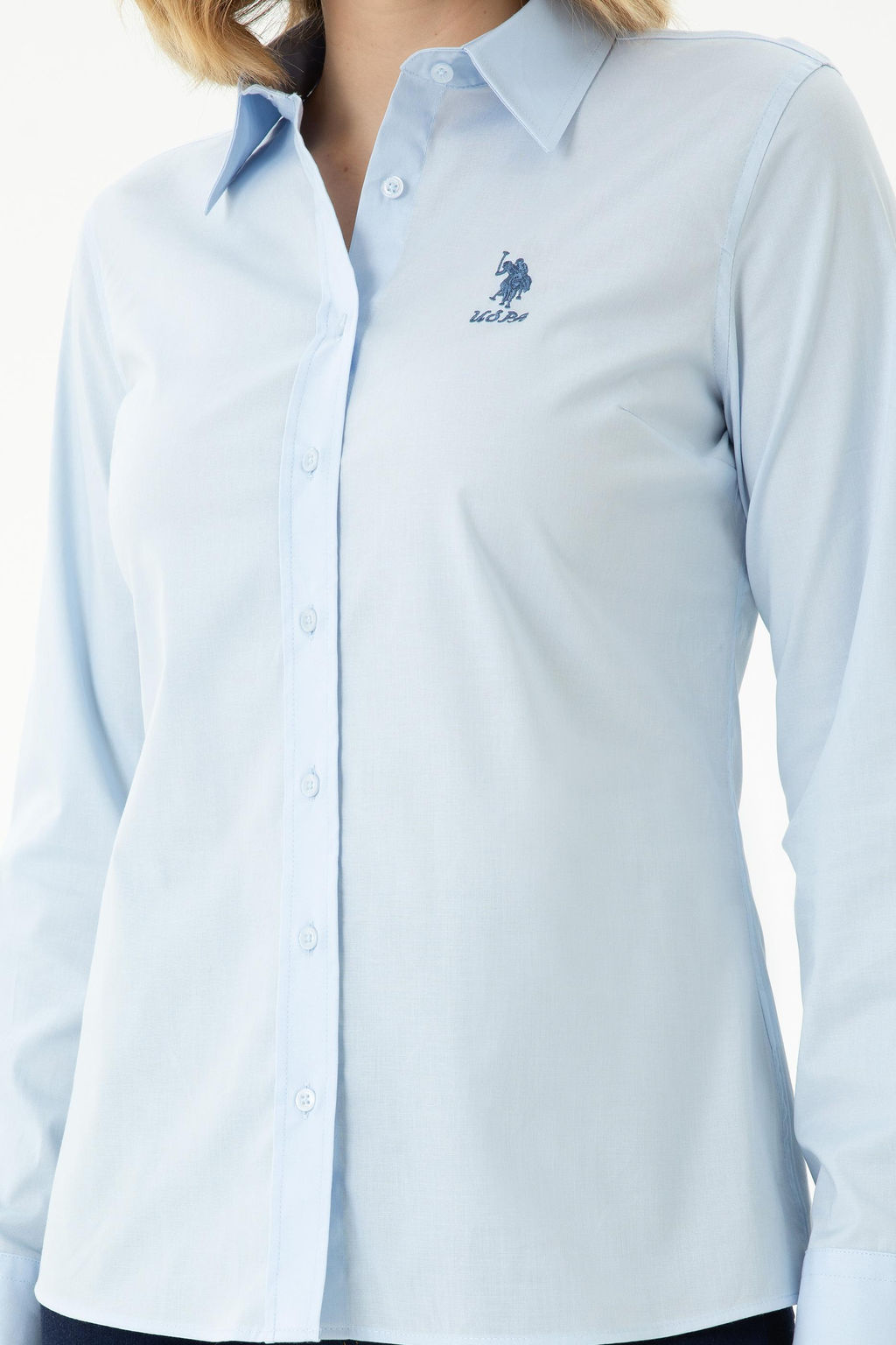 Женская голубая базовая рубашка с длинным рукавом - U.s. polo assn фото 17