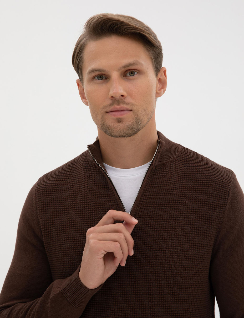 Kahverengi Slim Fit Dik Yaka Fermuarl_ Triko Kazak - Pierre cardin фото 2