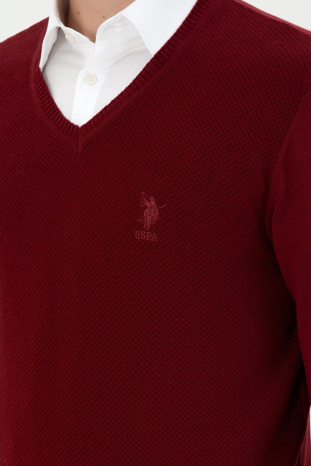 Мужской бордово-красный базовый свитер - U.s. polo assn фото 7