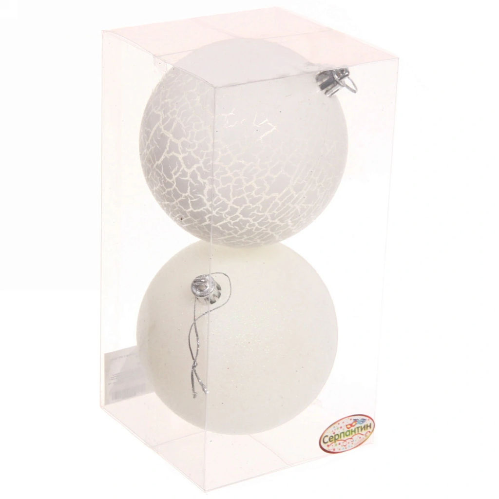 Цена за 2шт. Новогодние шары 10 см (набор 2 шт) "Микс фактур", Белый/рельеф