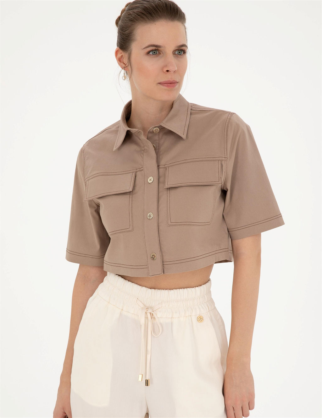 Bej Crop Top K_sa Kollu G_mlek - Pierre cardin фото 3