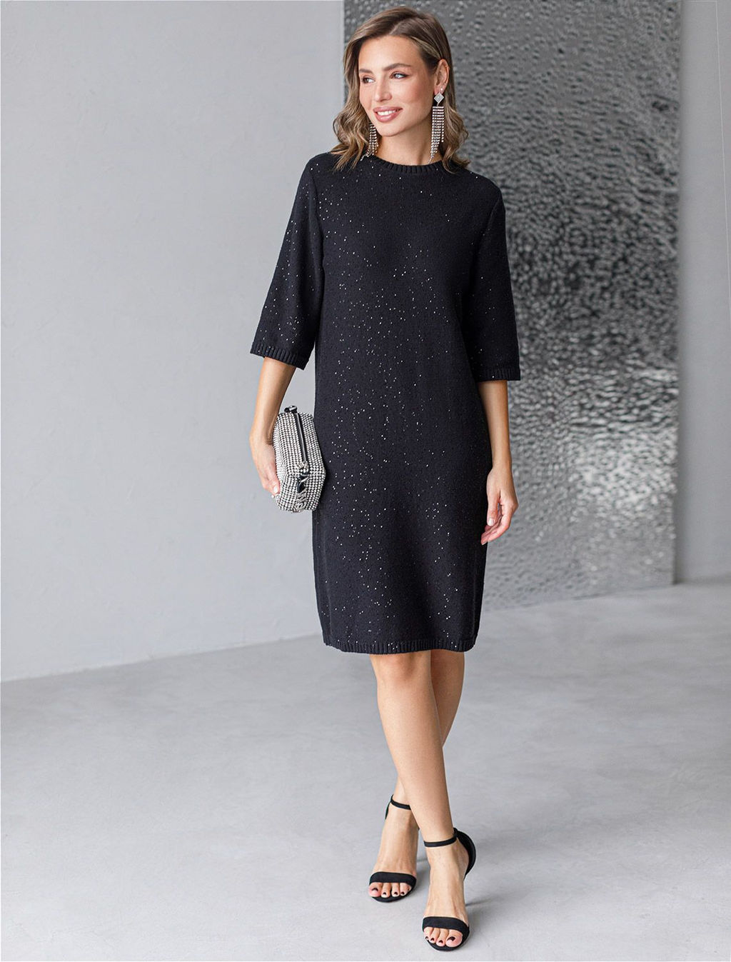 Платье вязаное из хлопковой пряжи с пайетками - Vilatte фото 5