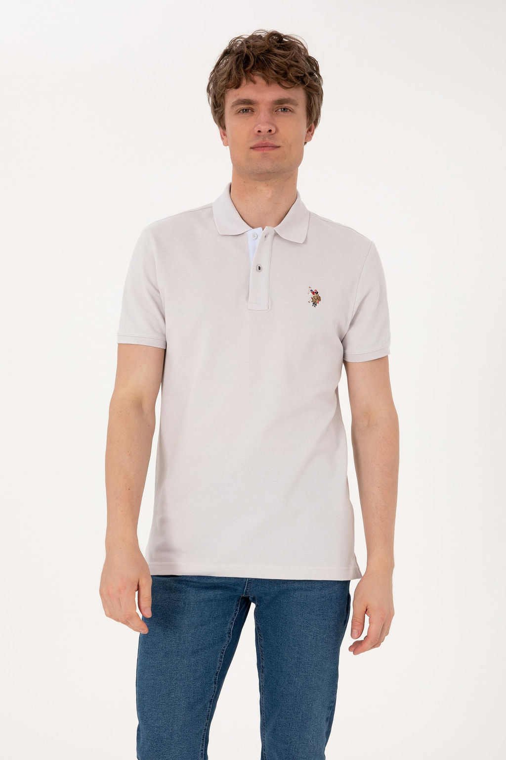 Erkek Slim Fit Polo Yaka A__k Gri Basic Ti__rt Sepette S_rpriz _ndirim