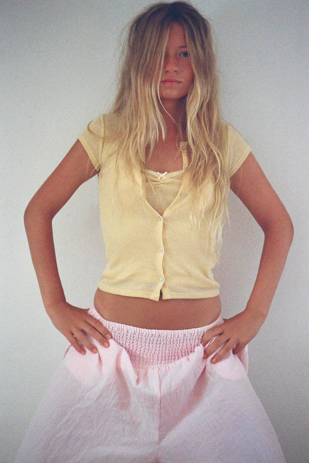 TOP CHAQUETA COMBINADO LAZO / Amarillo claro