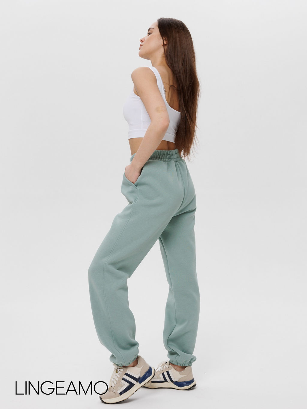 Женские брюки оверсайз из футера с начесом Lingeamo мятные КБ-25 (25)  фото 3
