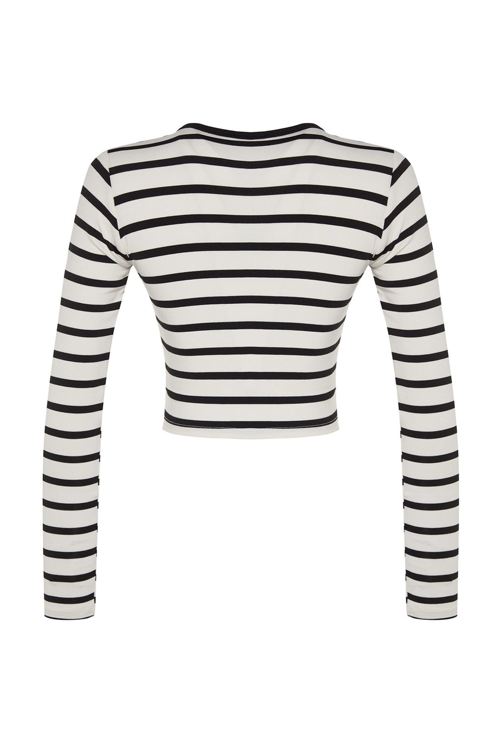 Siyah Cizgili Premium Viskoz Yumusak Kumasl? Fitted Crop Esnek Orme Bluz TWOAW24BZ00048