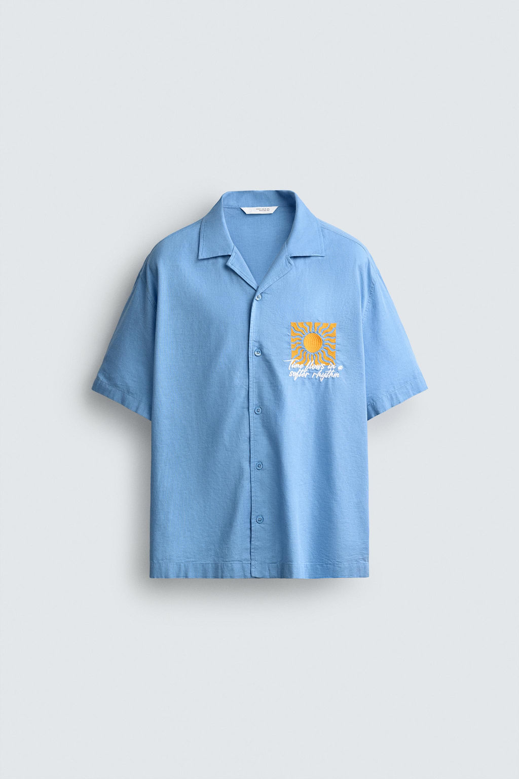 CAMISETA TEXTOS ESTAMPADOS MEZCLA LINO / Azul?n - Zara фото 7