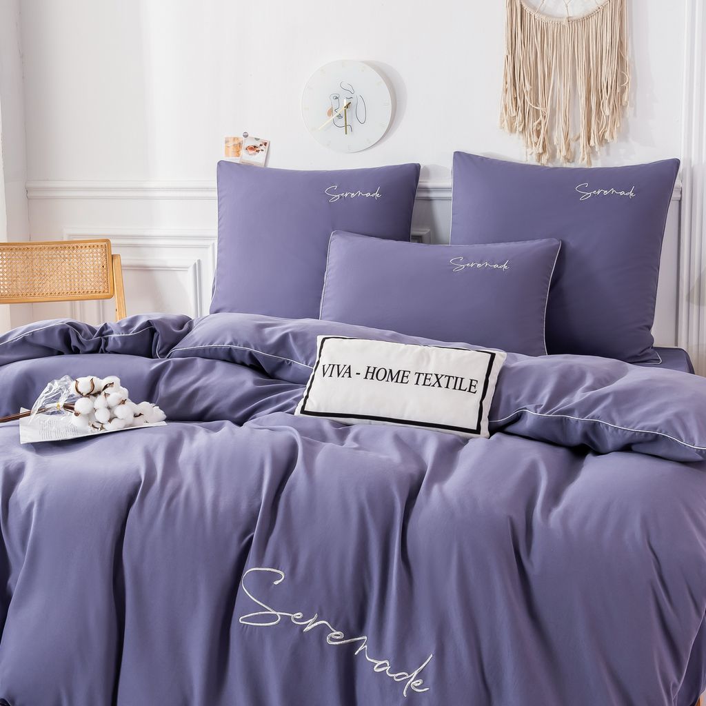 Комплект постельного белья Однотонный Сатин Вышивка на резинке CHR051 160*200*35/2 спальный/4 Наволочки - Ситрейд фото 2