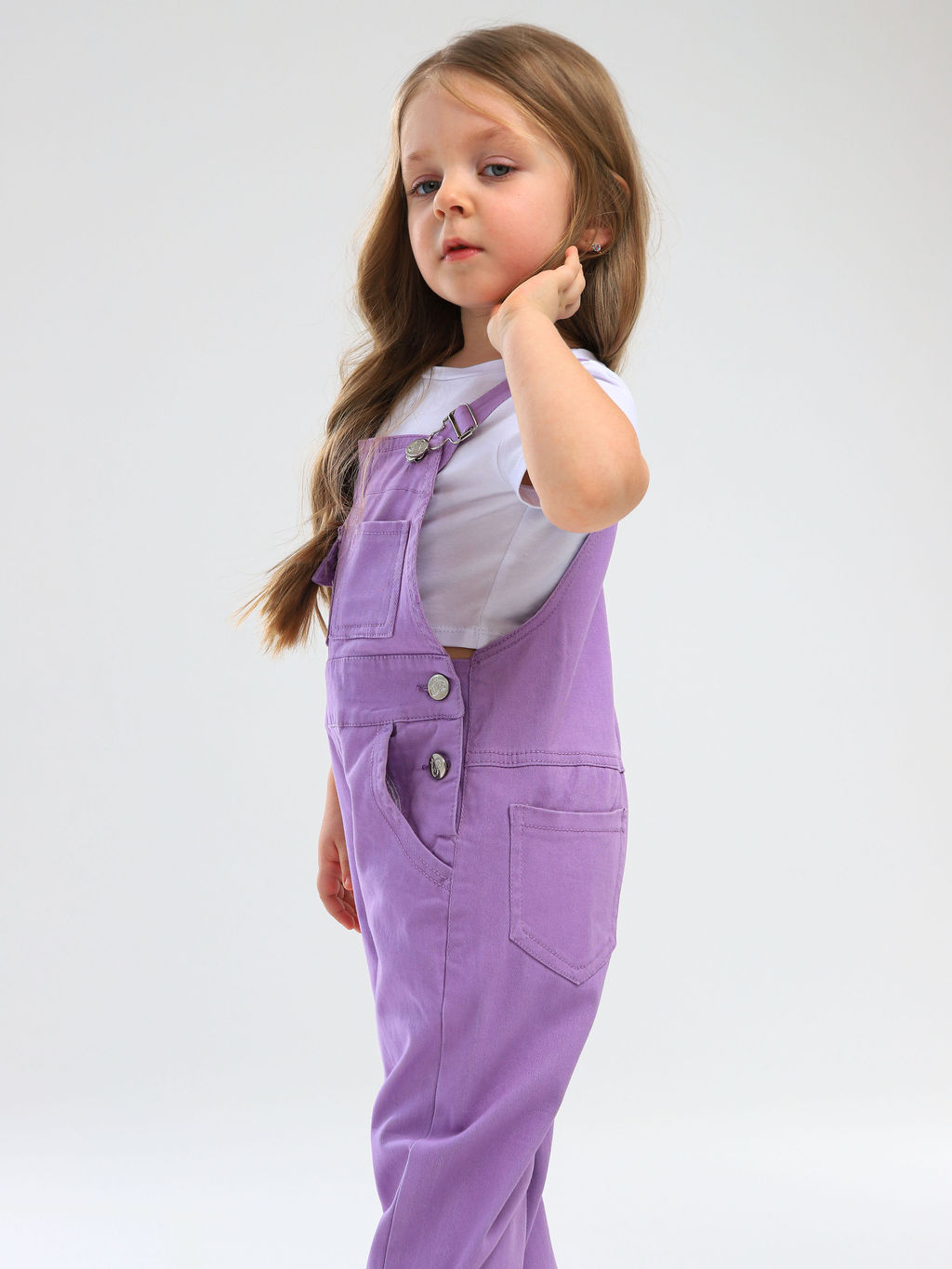 Полукомбинезон джинсовый для девочек - Синий мир фото 8