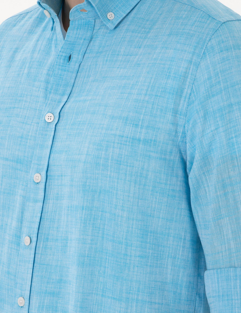 Aqua Keten G_r_n_ml_ Slim Fit Uzun Kollu G_mlek