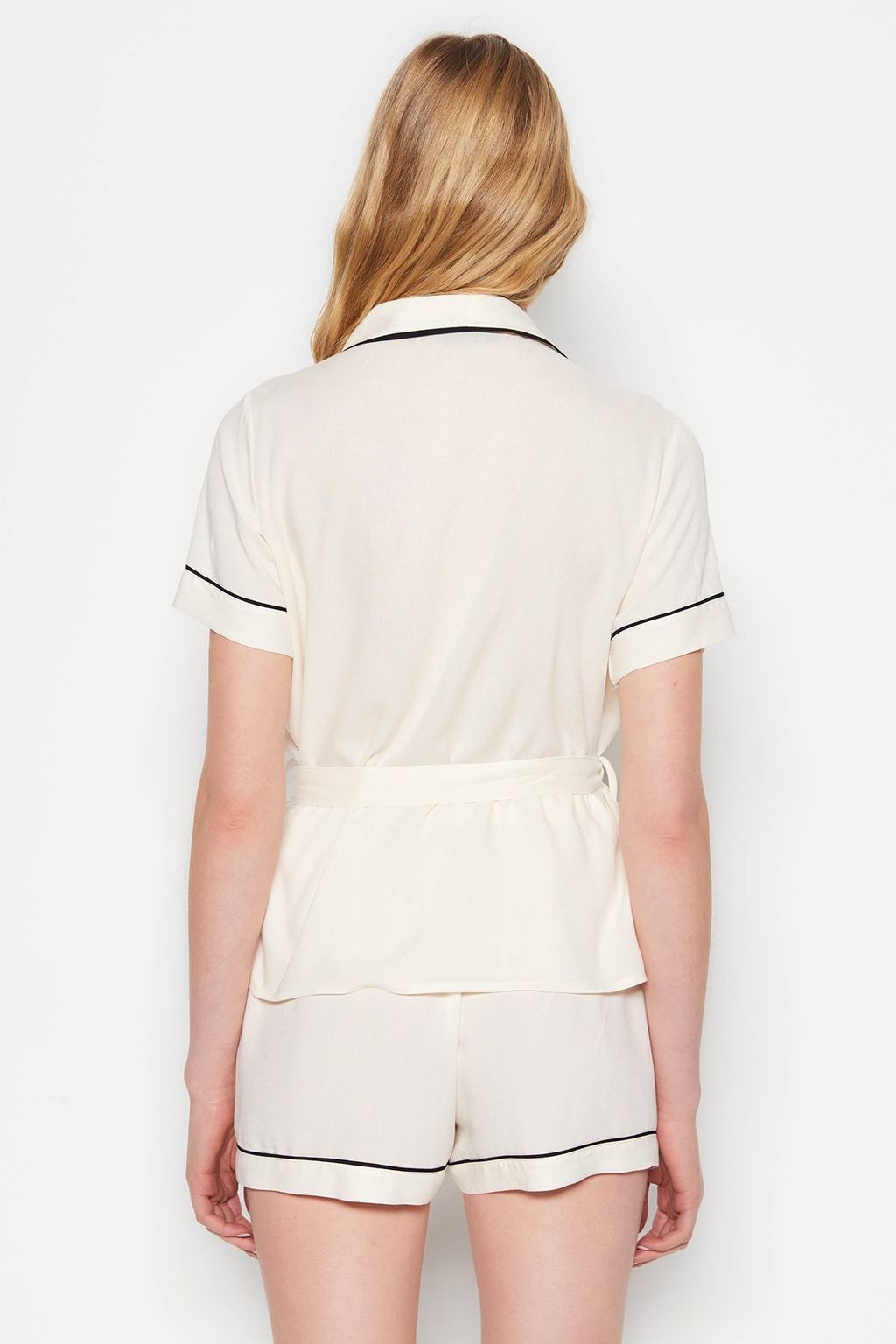 Bej Kusakl? Biye Detayl? Viskon Sortlu Hamile Dokuma Pijama Tak?m? THMSS23PT00203