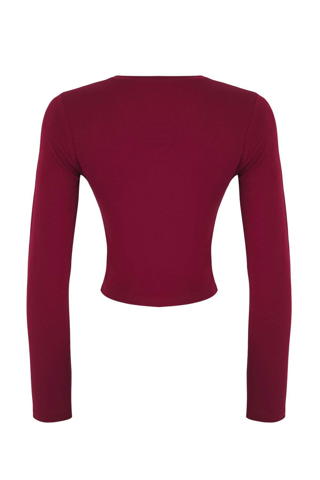 Bordo Slogan Bask?l? Vucuda Oturan Crop Esnek Orme Bluz TWOAW25BZ00148