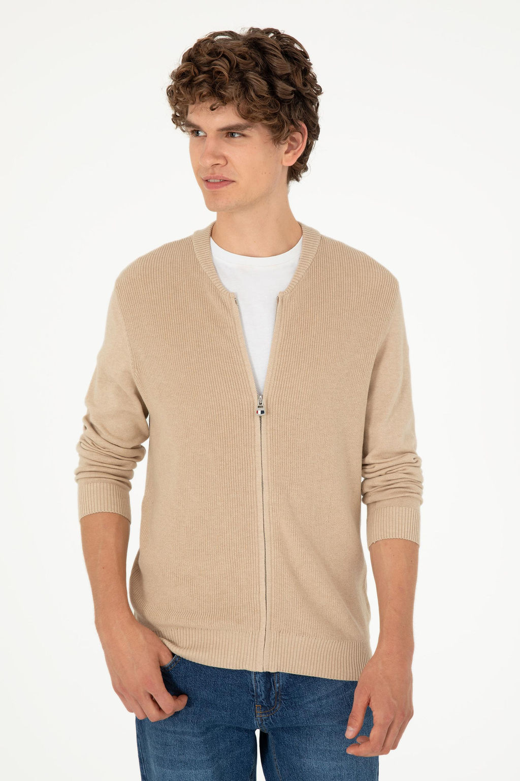 Мужской базовый трикотажный кардиган песочного меланжа - U.s. polo assn фото 10