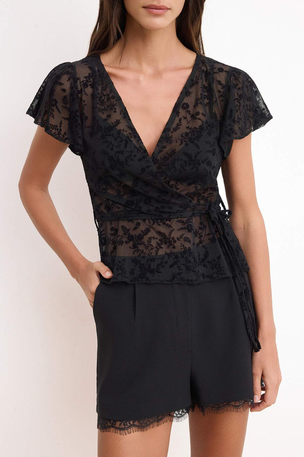 Siyah Fitted/Vucuda Oturan Kruvaze Baglama Detayl? Uzun Kol Orme Bluz TWOSS26BZ00702 - Trendyolmilla фото 3