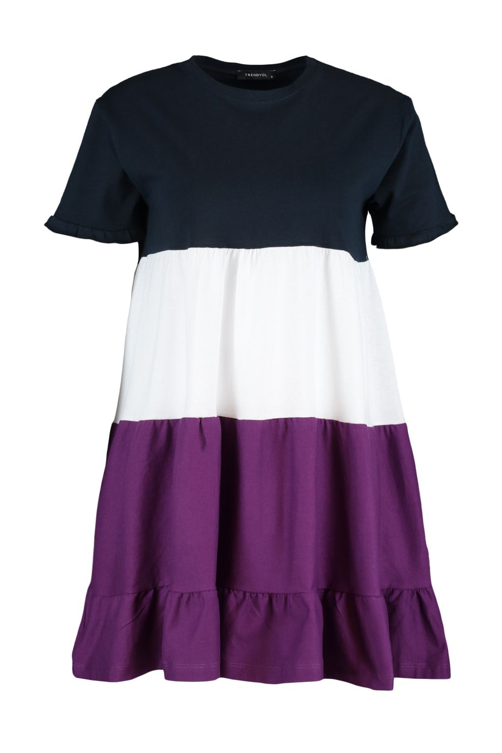 Lacivert %100 Pamuk Renk Bloklu Shift/Duz Mini Orme Elbise TWOSS20EL1638 - Trendyolmilla фото 6