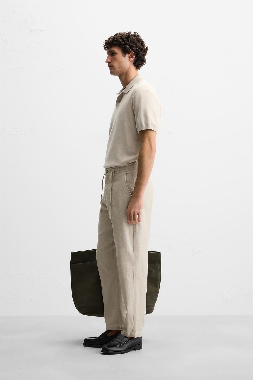 COTTON/LINEN RELAXED FIT TROUSERS - Zara фото 30