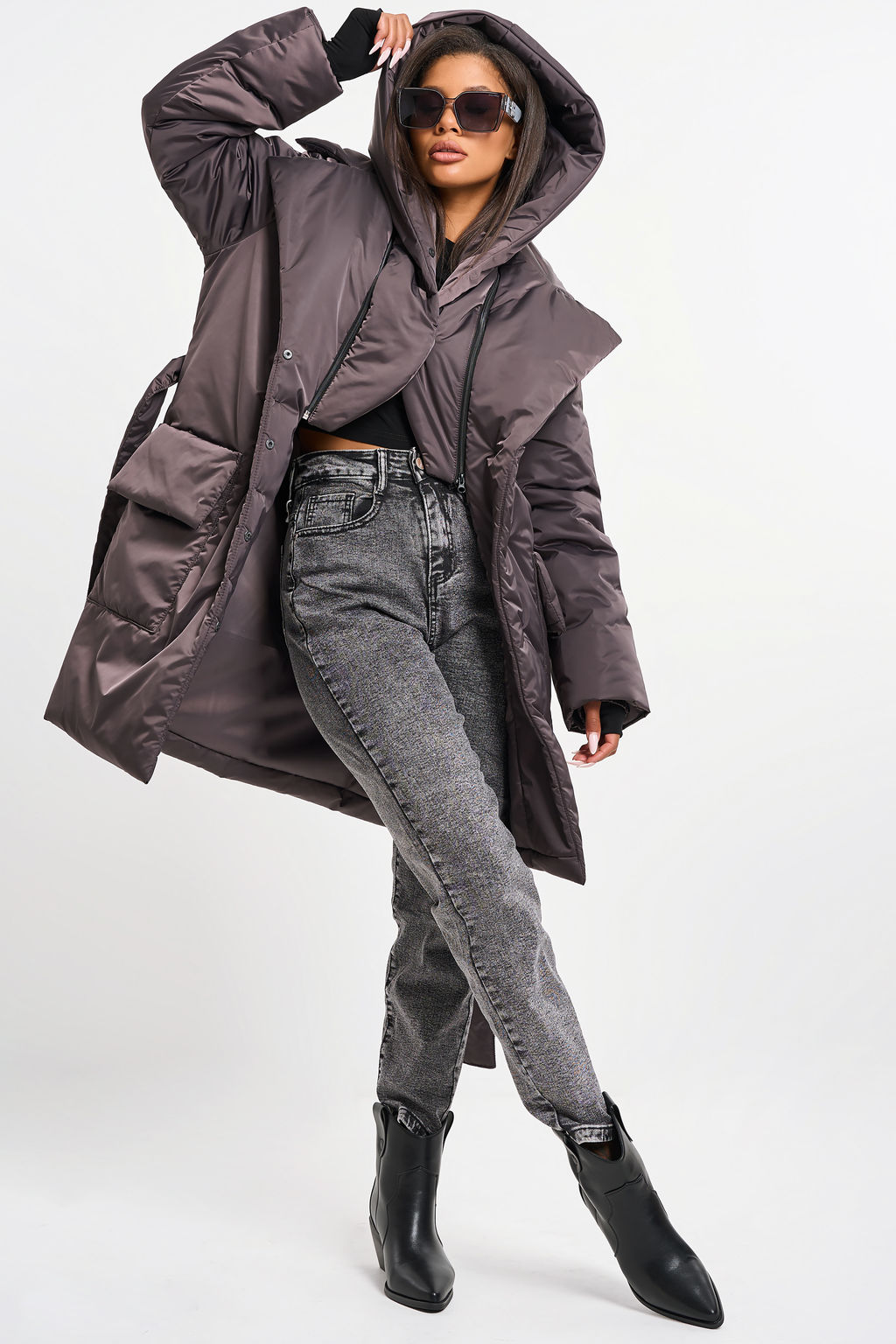 Куртка удлиненная со съемным капюшоном шоколад