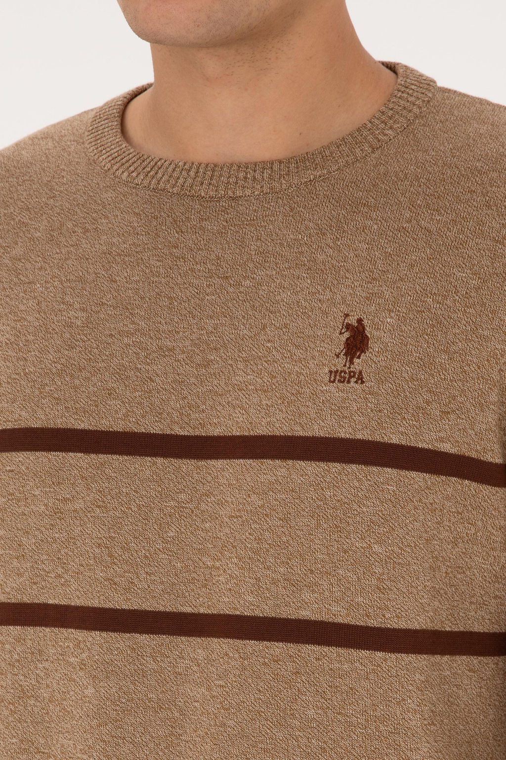 Erkek Slim Fit Bisiklet Yaka Haki Kazak - U.s. polo assn фото 7