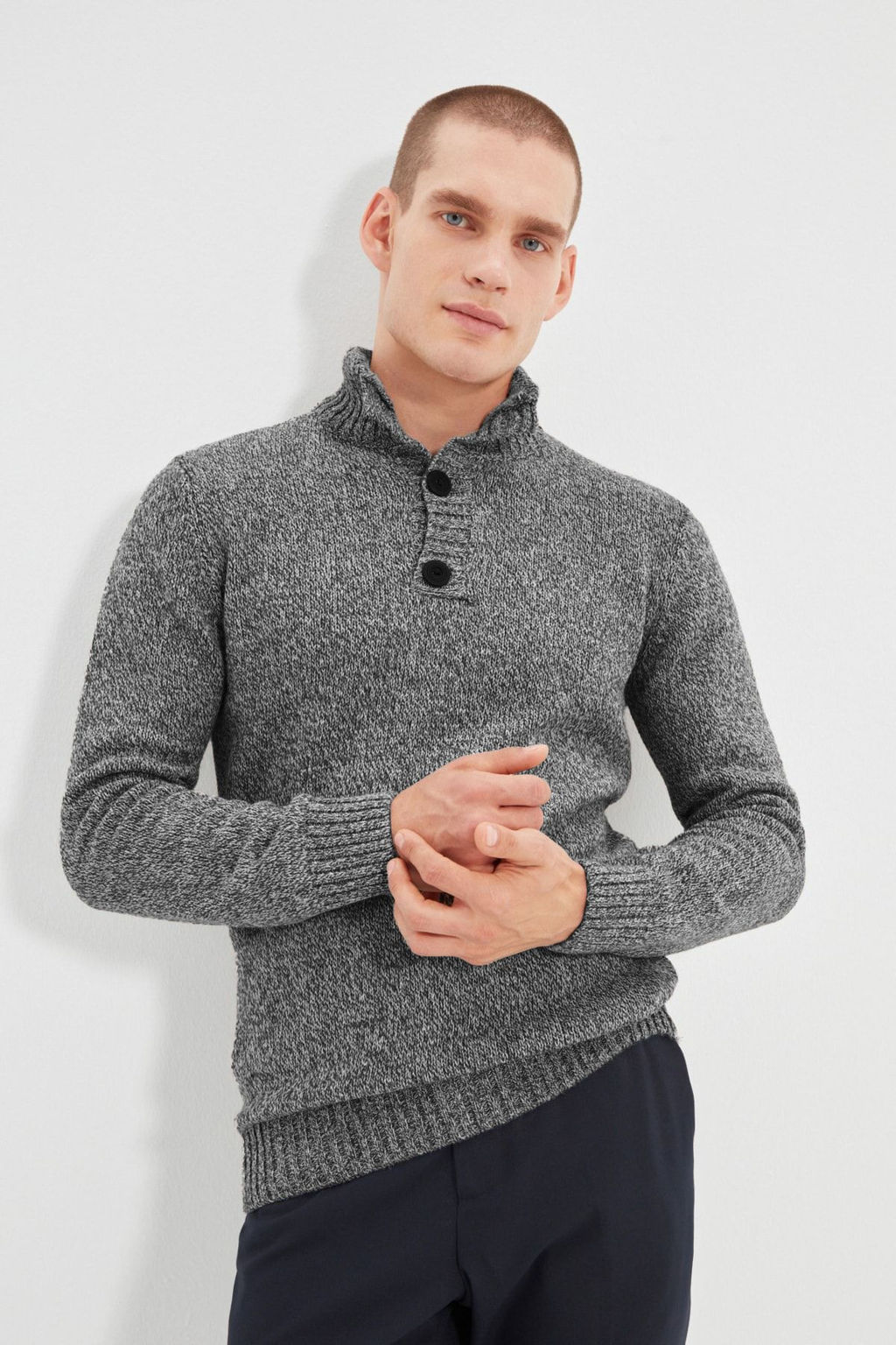 TRENDYOL MAN Vizon Casual Slim Fit Yunlu Yar?m Bal?kc? Dugmeli Triko Kazak TMNAW21KZ0394 - Trendyolmilla фото 4