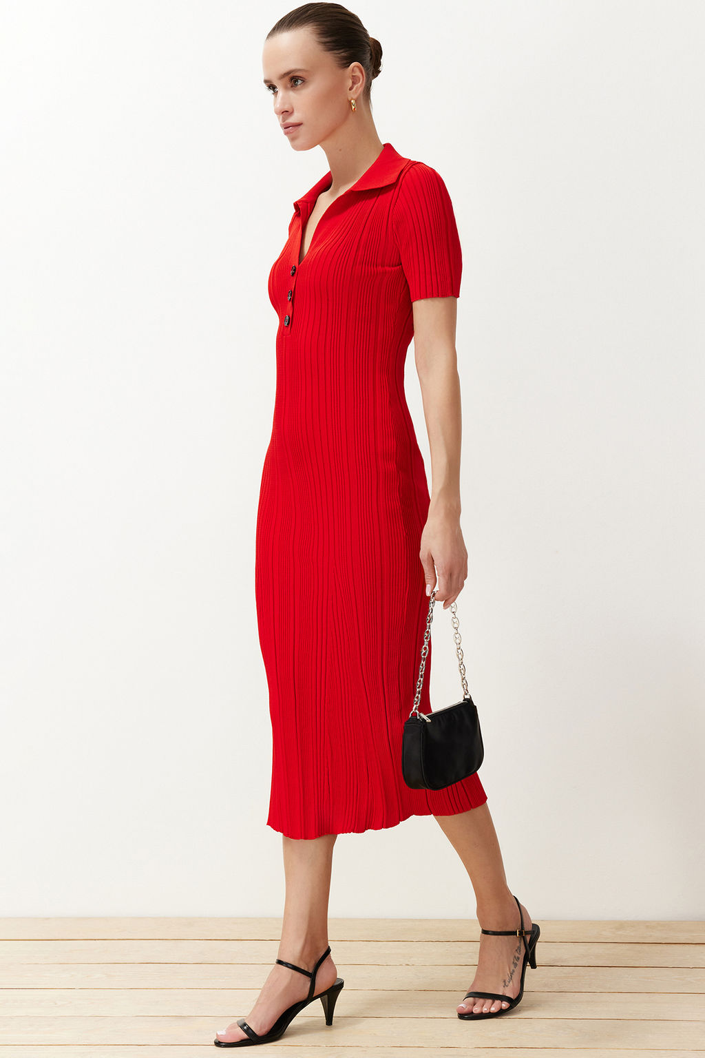 TRENDYOLMILLA Lacivert Maxi Triko Polo Yaka Elbise TWOSS24EL00282 фото 12