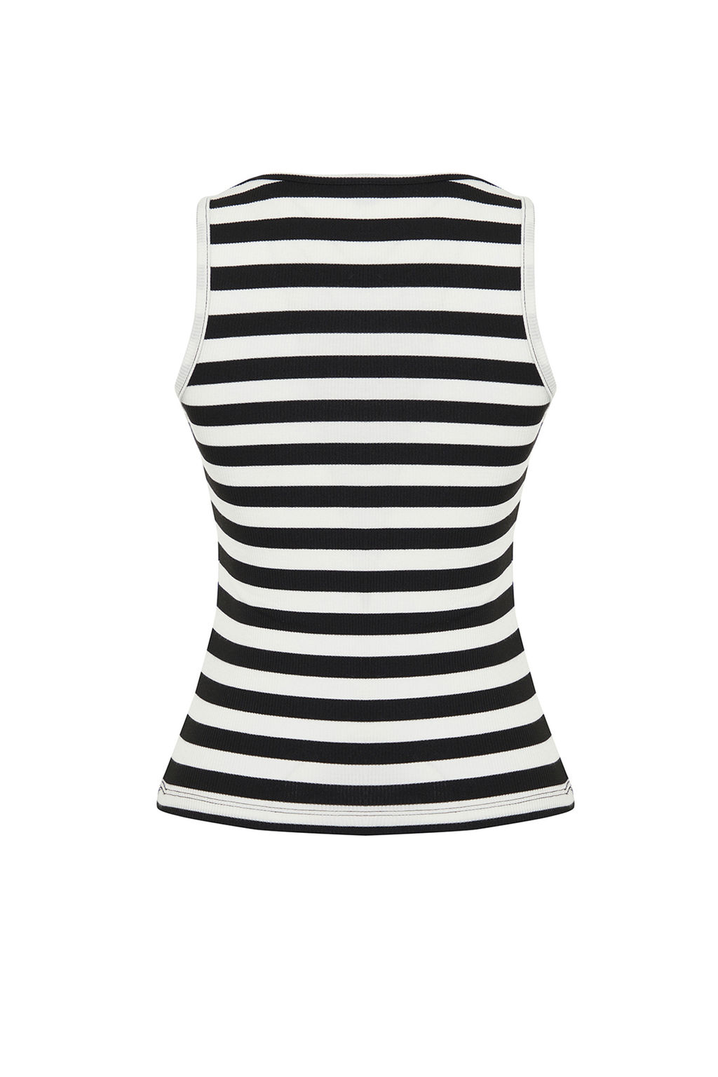 Siyah Cizgili Fitted Vucuda Oturan Havuz Yaka Fitilli Esnek Orme Atlet TWOSS24AL00033