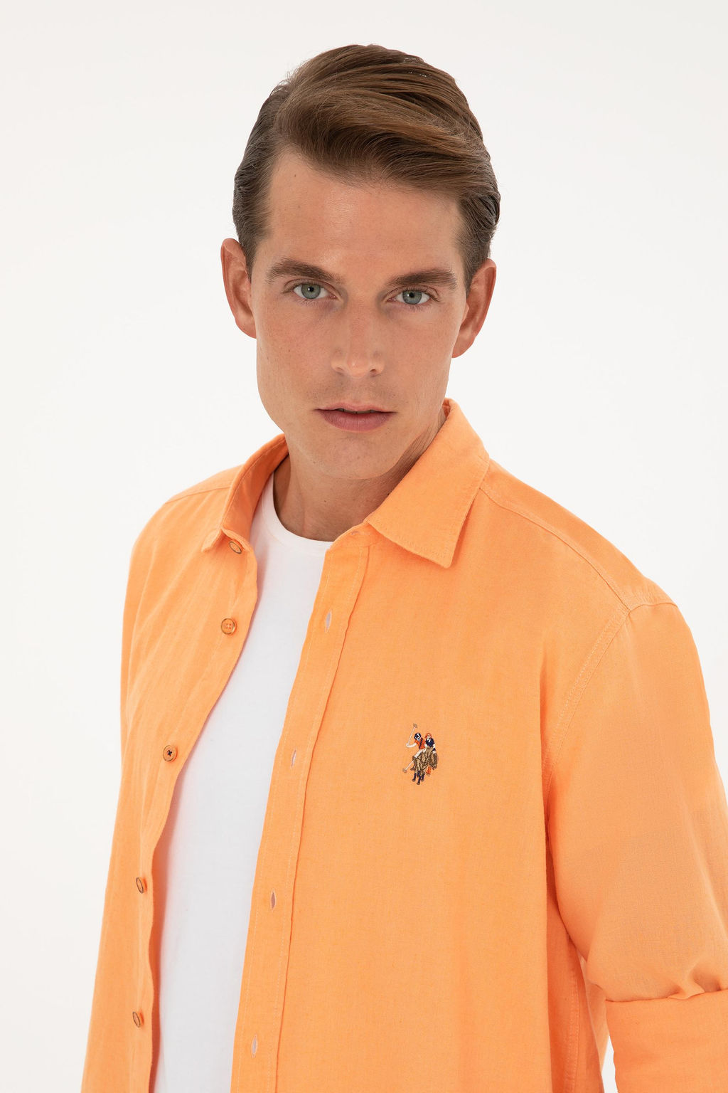 U. S. Polo Assn / Мужская оранжевая базовая рубашка с длинным рукавом - U.s. polo assn фото 9