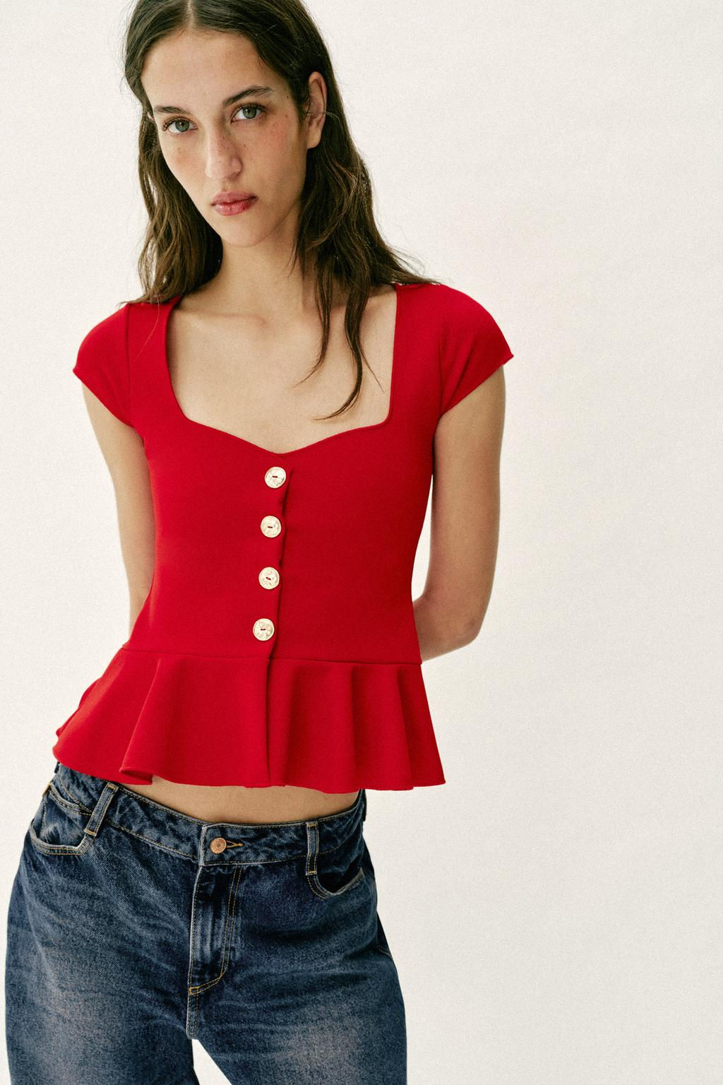 TOP PEPLUM BOTONES / Rojo - Zara фото 11