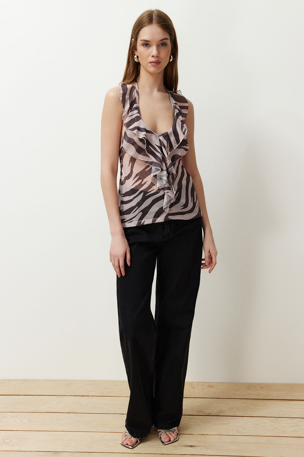 Gri Animal Desenli Boyundan Baglamal? Regular/Normal Kal?p F?rf?r Detayl? Orme Bluz TWOSS24BZ00498 - Trendyolmilla фото 2