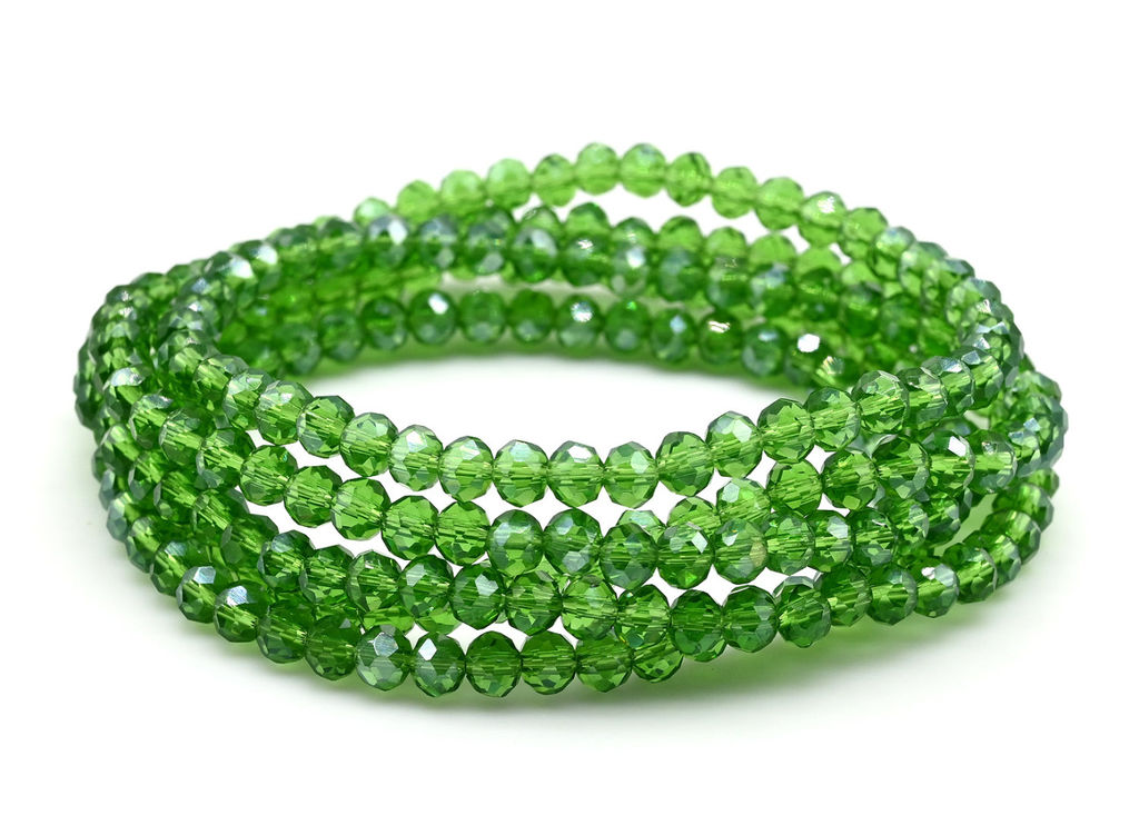 Бусы-браслет на резинке из циркона кукуруза гр.4мм зеленый хамелеон, 84см