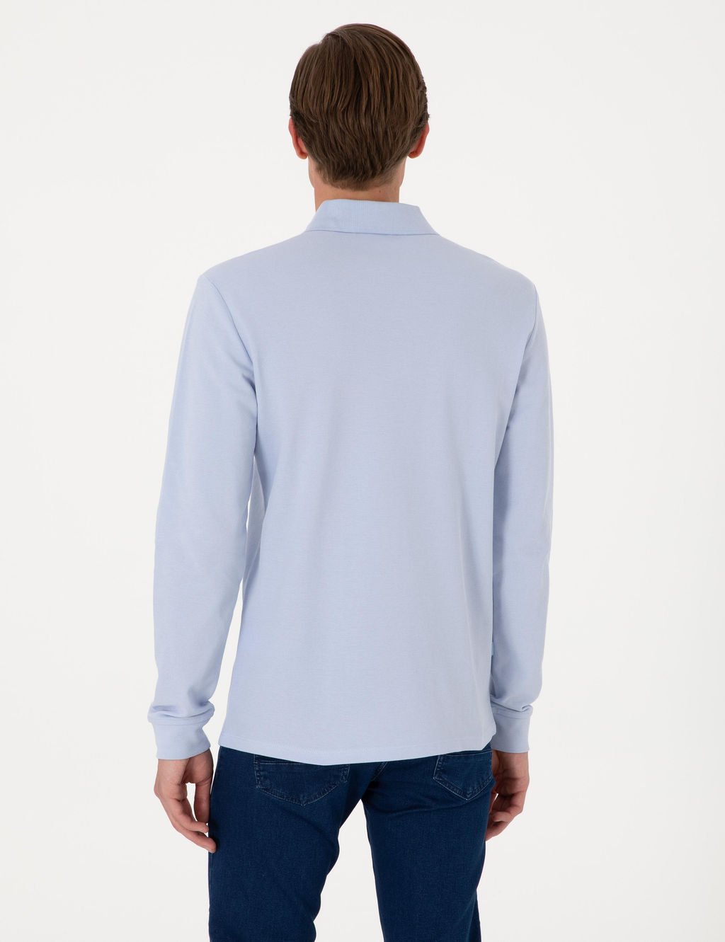 A__k Mavi Slim Fit K_vr_lmaz Polo Yaka Basic Pike Sweatshirt