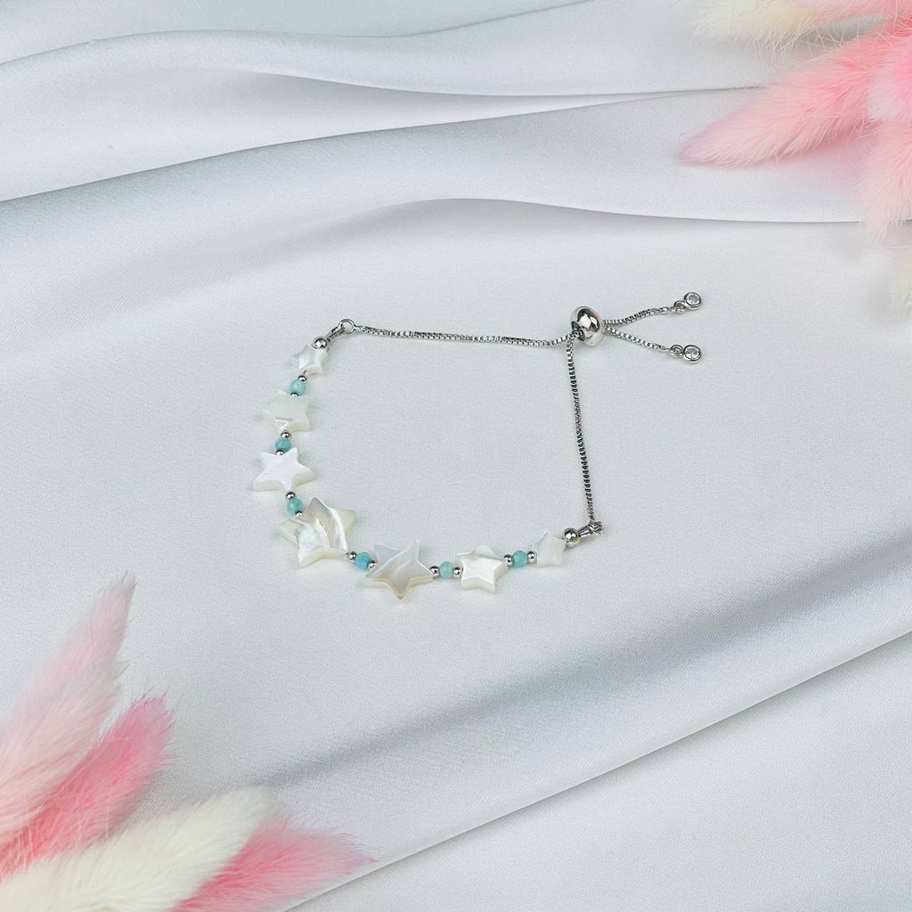 Браслет регулируемый из Перламутра и Кварца - Радуга самоцветов фото 2