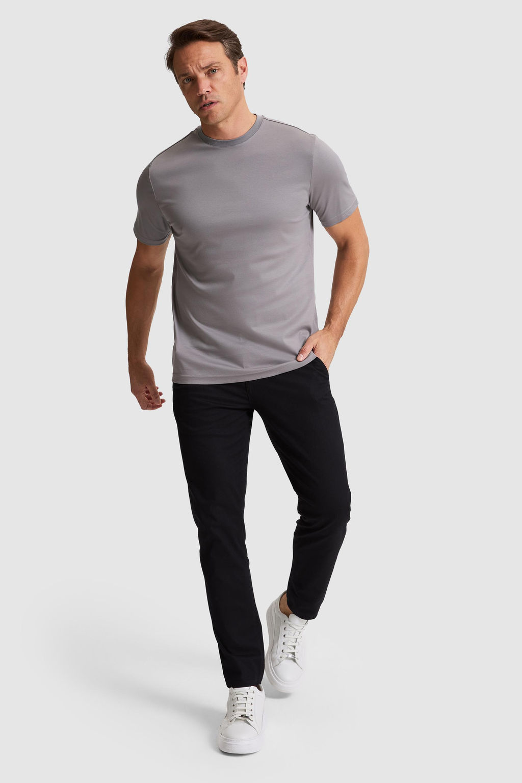 Erkek Gri Regular Fit Bisiklet Yaka Basic Ti__rt