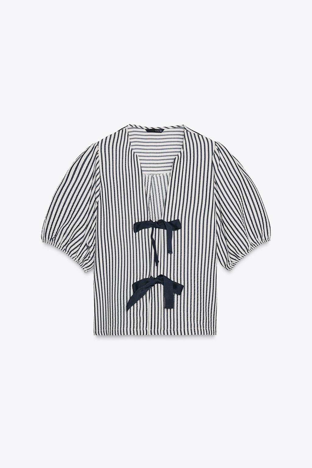 LINEN BLEND TIE BLOUSE - Zara фото 9