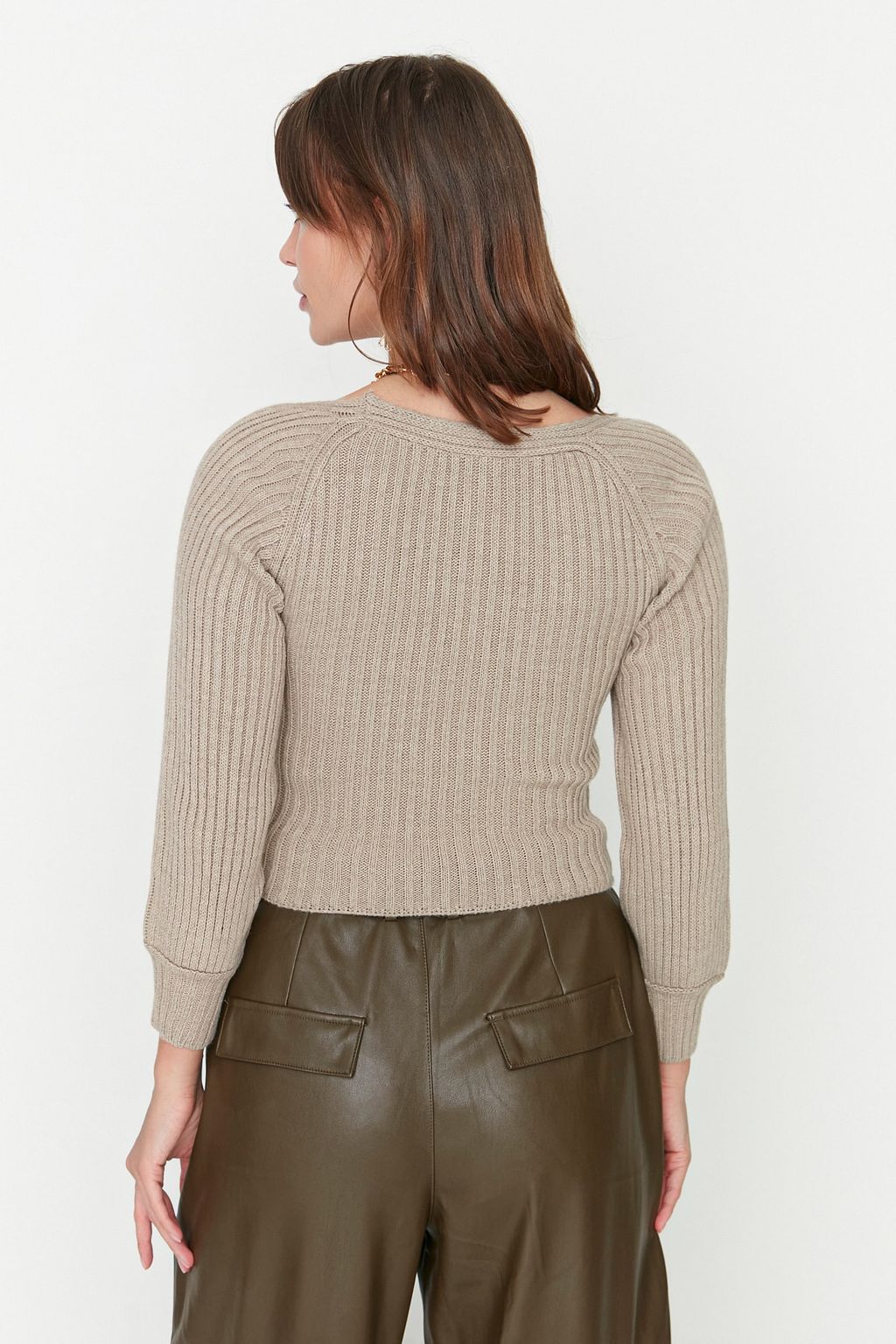 Vizon Crop Kalp Yaka Triko Kazak TWOAW22KZ1760