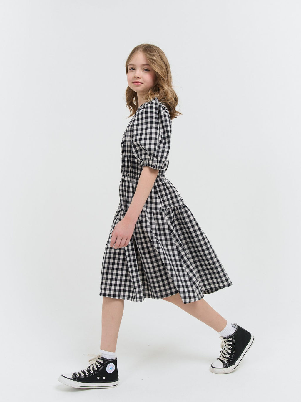 Платье хлопковое с коротким рукавом Черно-белое 7+ - Bungly фото 8