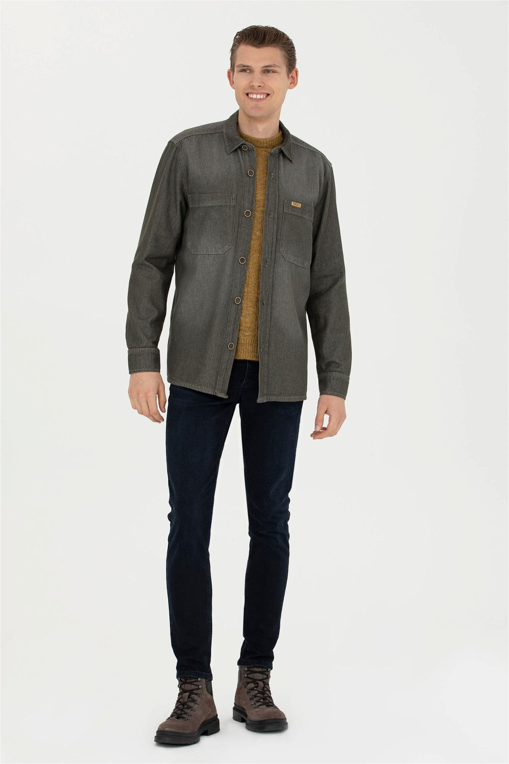 Мужская джинсовая рубашка цвета хаки - U.s. polo assn фото 11