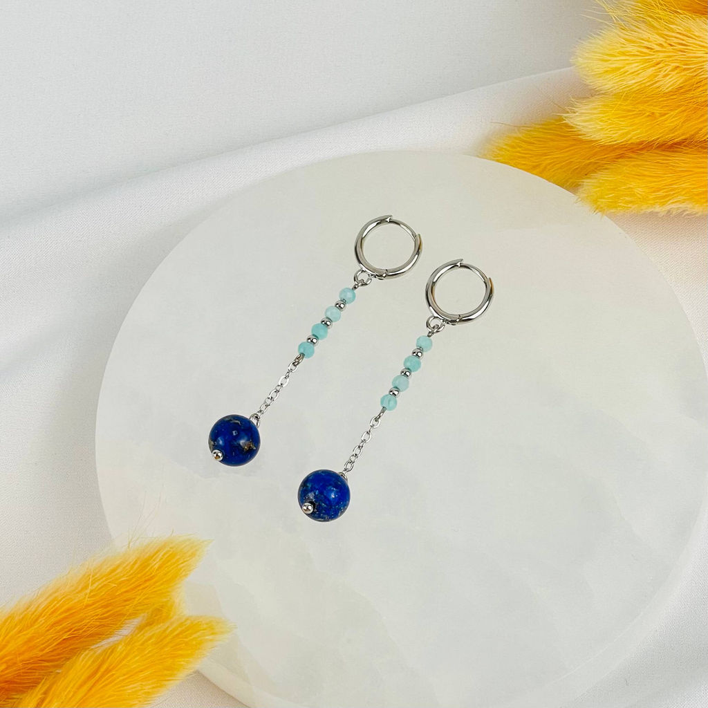 Серьги длинные из Лазурита и Амазонита - Радуга самоцветов фото 2