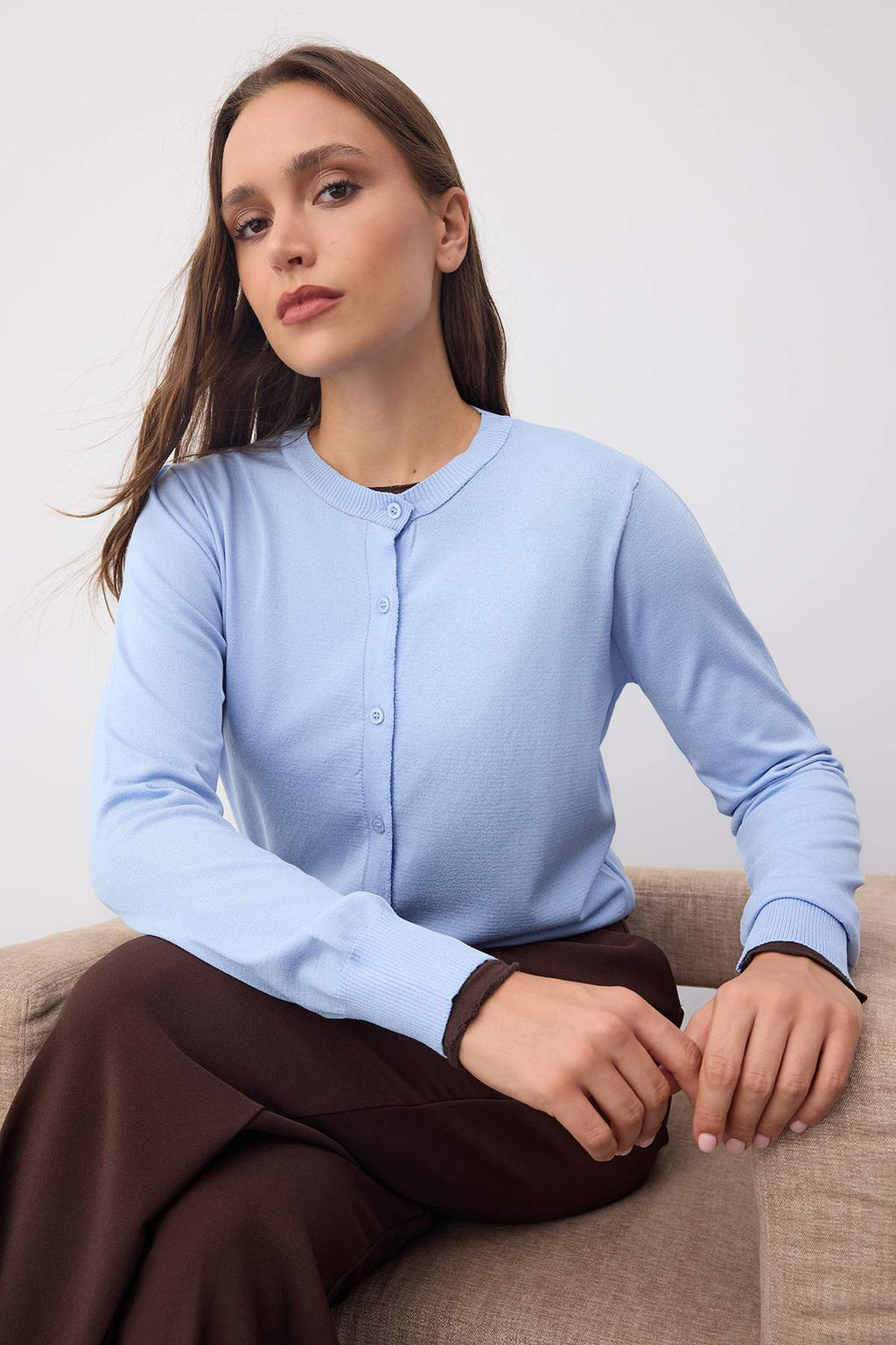 Wardrobe Essentials Mavi Merserize Gorunumlu Bisiklet Yaka Triko H?rka|TWOAW26HI00095