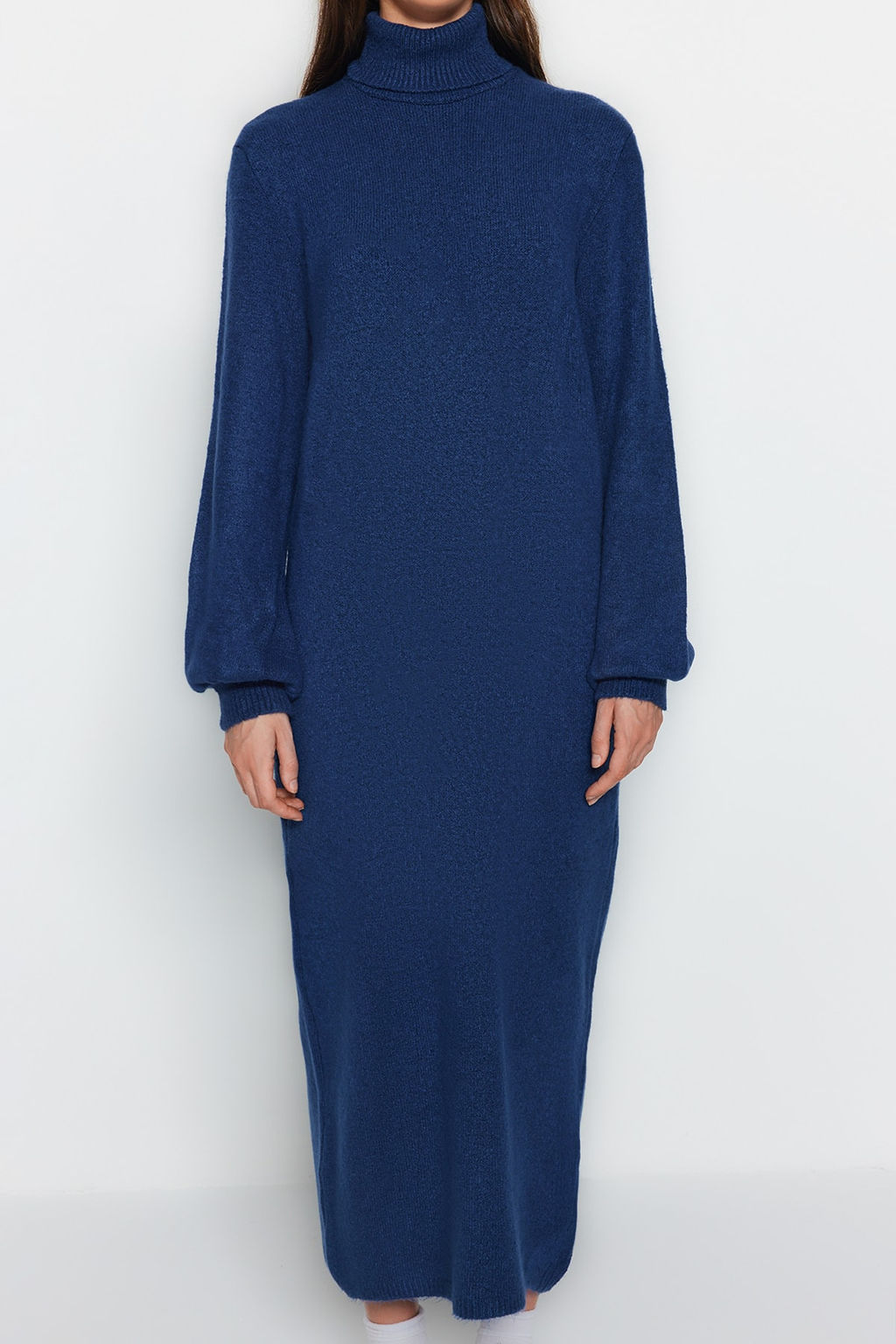 Indigo Midi Triko Yumusak Dokulu Kazak Elbise TWOAW24EL00033